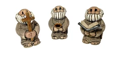 3) Uruguay Studio Pottery Art Priests Monks Book Cross Religious Signed Vintage
