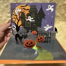 Papyrus Halloween Pop-Up Card  2010 RARE Haunted House Cemetary RIP Ghosts