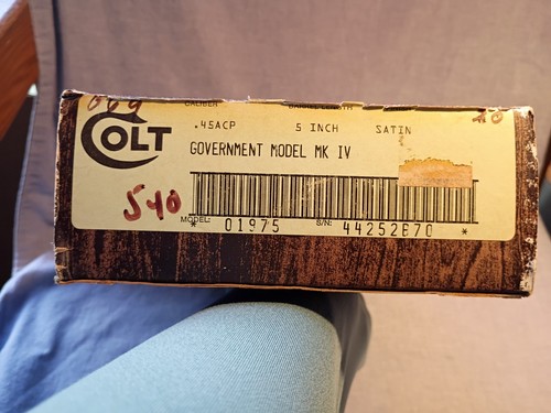 Vintage COLT .45 ACP Gov. Model MK IV Cardboard Box w/Styrofoam Insert.