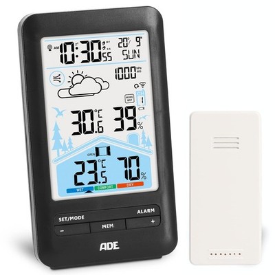 ADE WS2132 Funk Wetterstation mit Außensensor Funkuhr Farbdisplay Hygrometer Neu