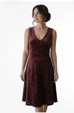 NWT Loft Burgundy Velvet Burnout Floral Damask V-Neck Dress 14 Wedding Stretch M