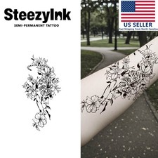 SteezyInk temporary tattoo Floral Tiger last upto 2 weeks 4 x 7 inch