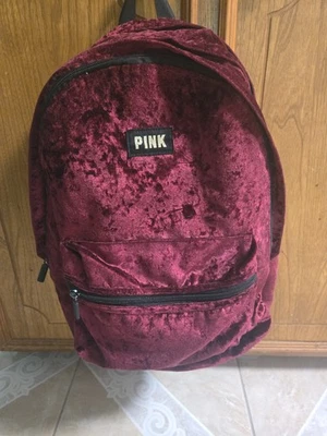 Victoria Secret maroon ruby red "PINK" Velvet Campus Backpack xl - Image 1 of 4