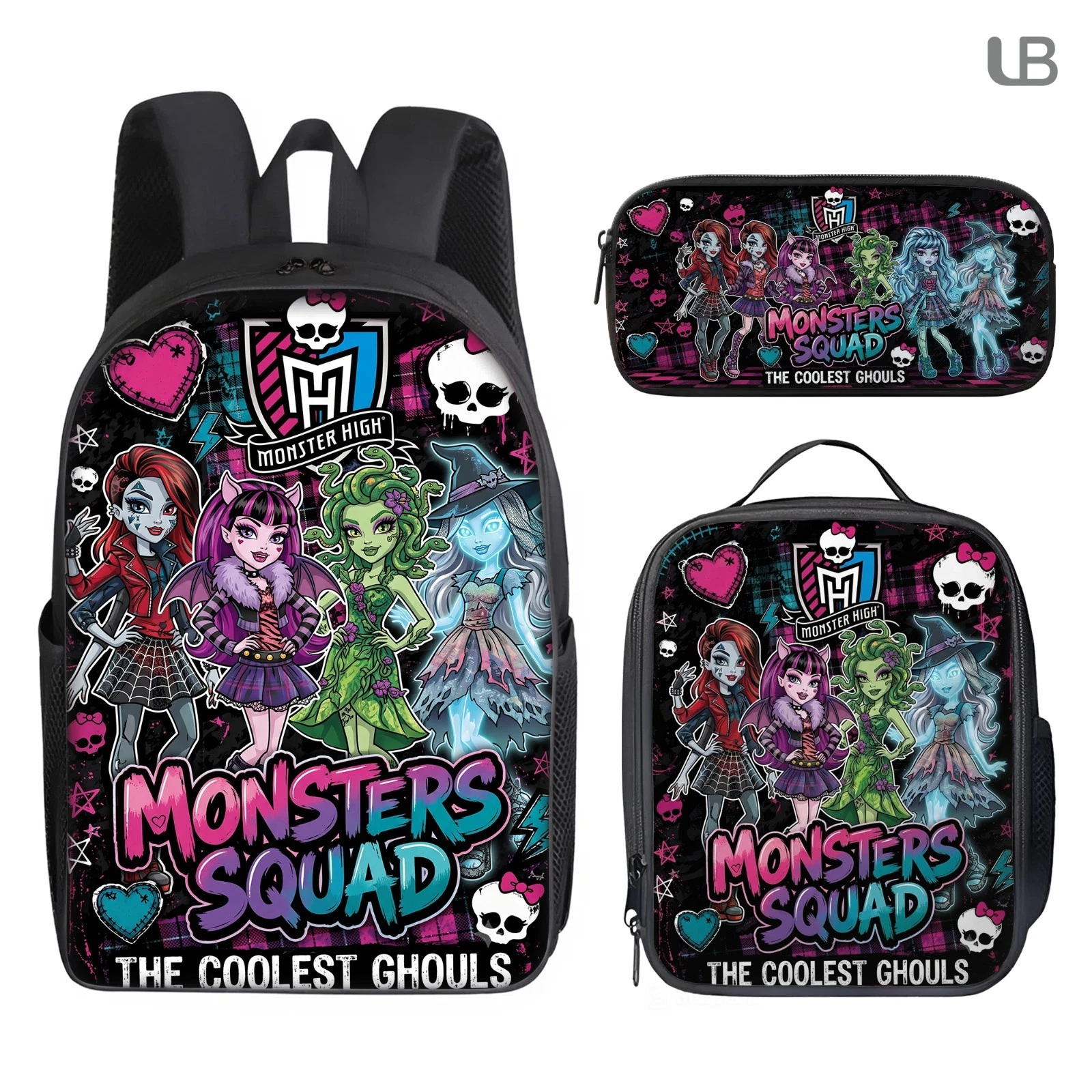 Backpack Set Monster-High Lunch Bag Y2K Doll Pencil Case Gift Kids