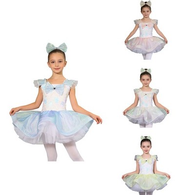 Kids Girls Performance Stage Tutu Dress Tulle Ballet Festival Dance Recital