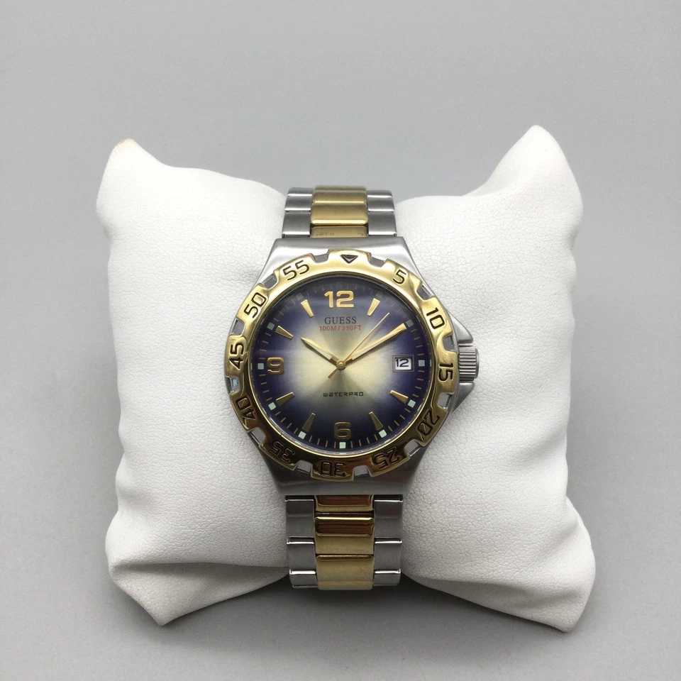 Guess Waterpro Watch Mens 42mm Two Tone Blue Dial 100M Date New Battery 7.75" - Image 2 of 4