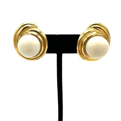 1980s -90s CINER Brass Swirl Glass Pearl Clip-On Earrings