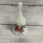 Vtg Signed FENTON White Opalescent Glass Bell 4"x2.25"  Heart Handpainted Bell!!