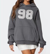 Edikted Gray 98 Hoodie S Oversized Fleece Lined Y2K Varsity Sweatshirt