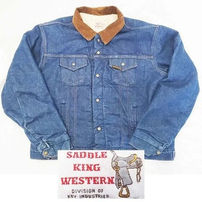 VTG 70s SADDLE KING WESTERN Denim Jacket Sherpa Lined. RARE 46-48