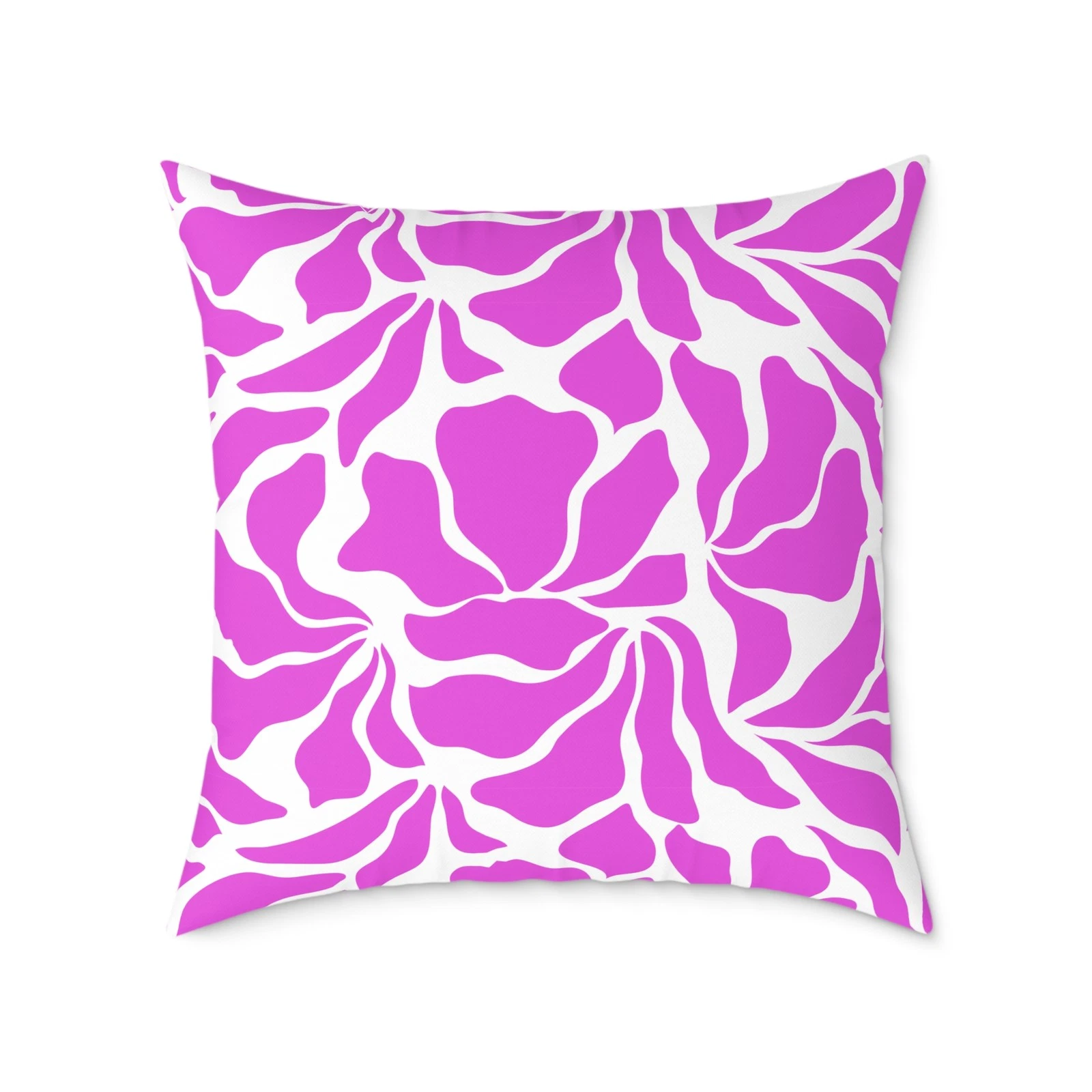 Abstract Pink White Floral Pattern Square Pillow | Modern Botanical Throw Pillow