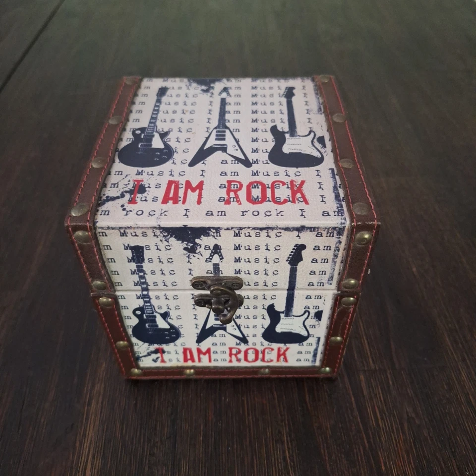 Caja de almacenamiento retro I AM ROCK guitarras vintage imitación cuero 6 pulgadas cuadradas S3 Foto 2 de 4