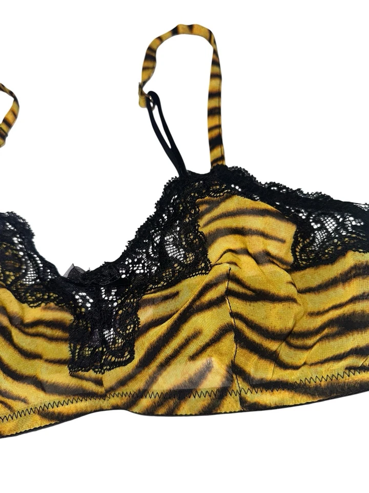 Savage X Fenty Women’s Chiffon Tiger Bralette Sz S Semi Sheer Yellow Black - Image 3 of 4