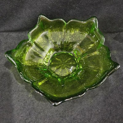 Vintage Viking Green Lotus, 5 Point Edged Bowl, Textured Glass