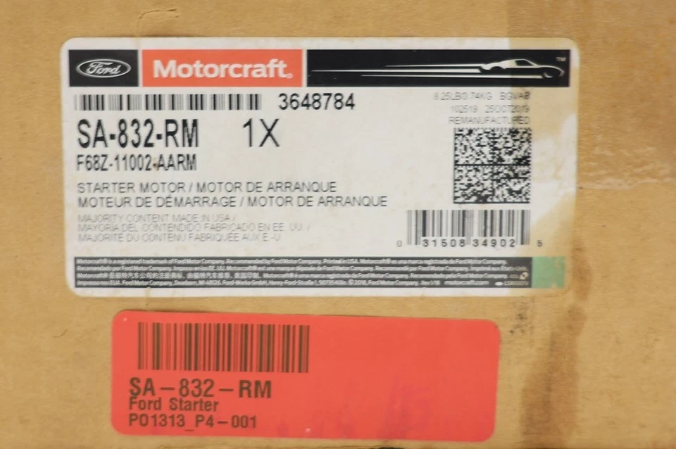 Motorcraft Reman Starter Motor SA-832-RM Ford Windstar 3.8L 1996-2003 - Imagem 2 de 4