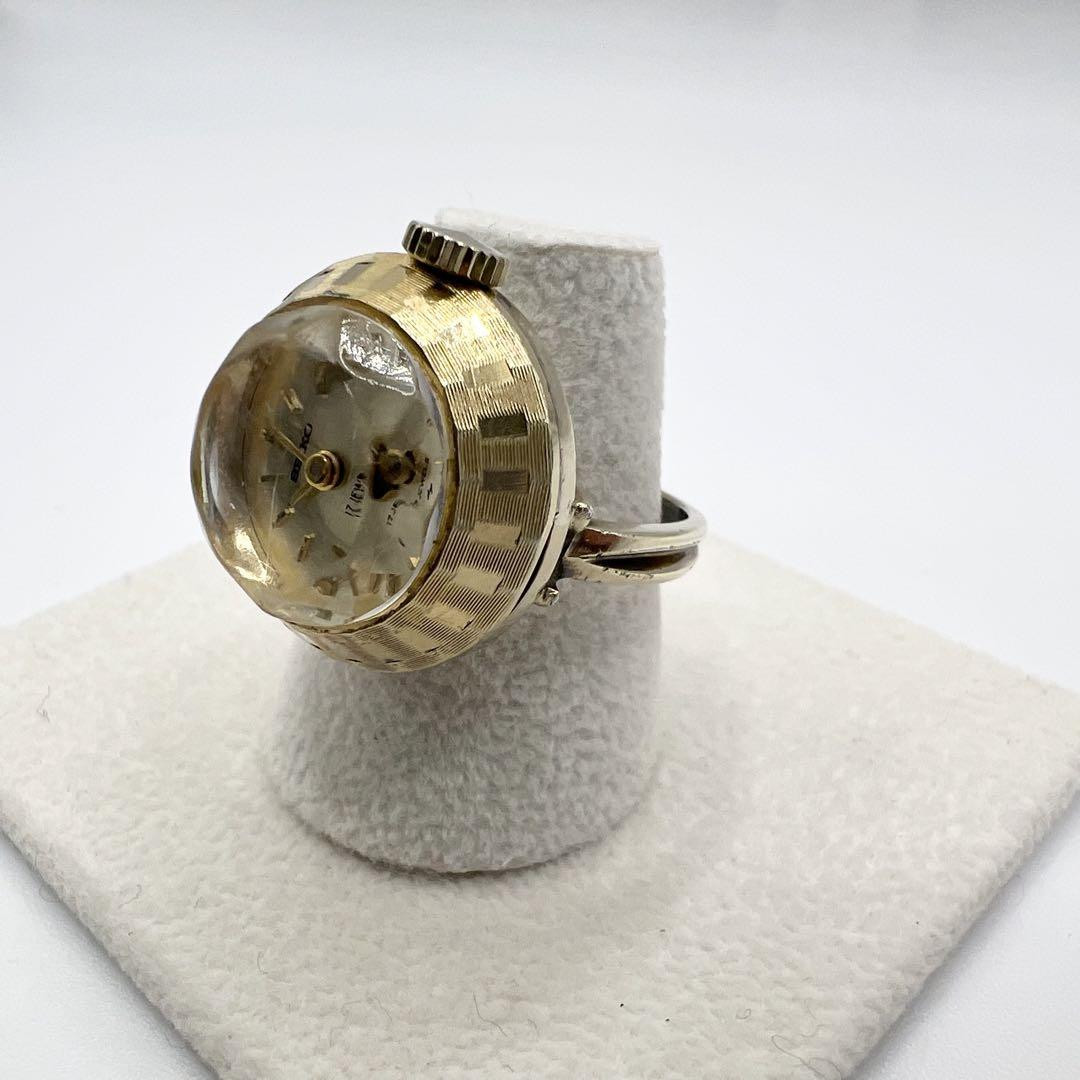 Seiko Vintage Hand-Wound Ring Watch Gold Color 11-0290 Used
