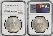 1903 S USA Philippines One Peso NGC AU 58