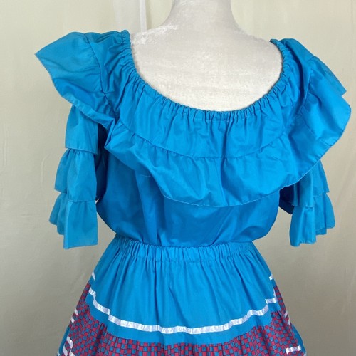 Square Dance 2-teiliges Kleid Outfit Türkis Rot Schecks Rock Türkis Bluse - Bild 8 von 9