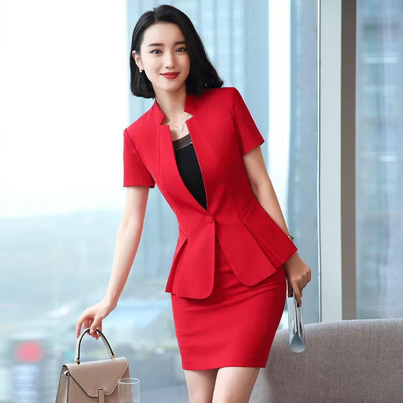 Office Women's Skirt Suits Fashion Elegant Solid Slim Work Blazer + Skirt  Sets