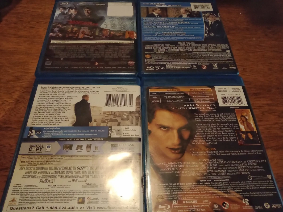 4 movie blu ray lot Interview with the Vampire Skyfall Inception