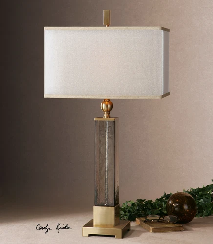 CAECILIA DESIGNER 33" TEXTURED AMBER GLASS TABLE LAMP SILKEN SHADE LIGHT 26583 - Picture 1 of 3