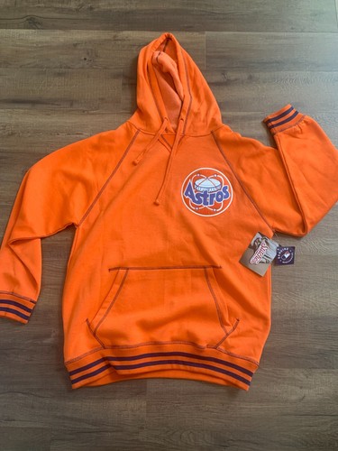 NWT Men's Large Houston Astros Stitches Hoodie Orange Sweatshirt MLB Retro Logo - 第 1/4 張圖片