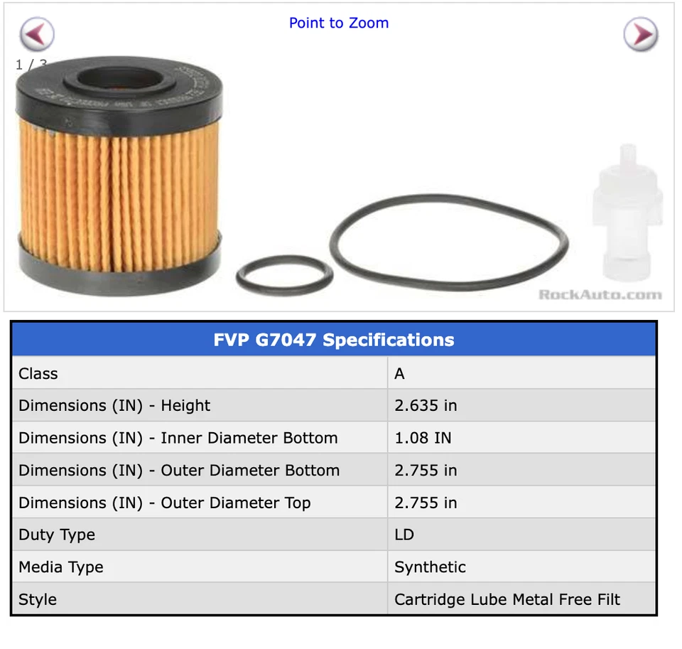 Lote de 5 filtros de aceite de motor premium FVP G7047 Foto 3 de 3