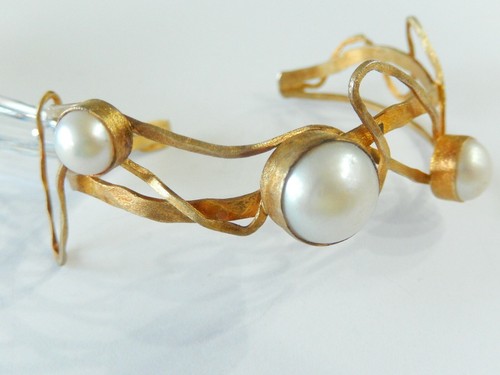 *VINTAGE* Designer JS Handmade Pearl 925 Sterling Silver Jewelry Cuff Bracelet - Picture 5 of 8