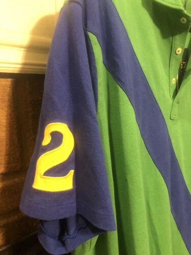 Polo Ralph Lauren Classic Polo Shirt 2XL Green Blue Diagonal Sash Stitched Crest - Picture 4 of 5