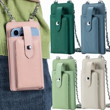 Metal Chain Real Leather Crossbody Bag Phone Holder Card Organizer Lovely Wallet