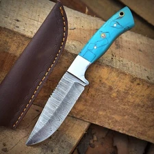 Handmade Damascus Steel Skinner Knife Outdoor Tactical Hunting With Sheath