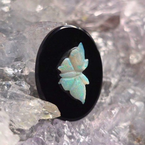 Asteré Coober Pedy Crystal Opal 0.50ct w/Carving Obsidian Backing (w/ inclusion) - Bild 4 von 7