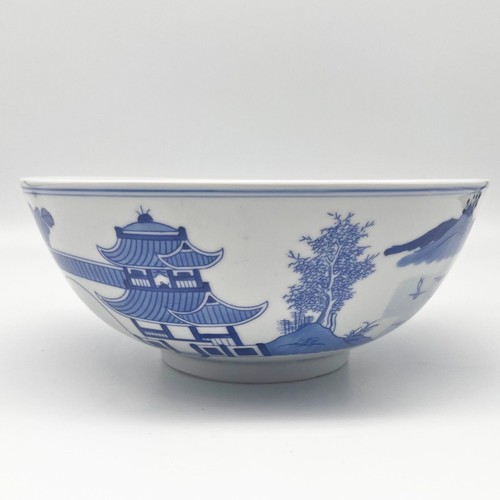 Vintage Chinese Blue & White Nanking Porcelain Pagoda Landscape Scenes 10" Bowl - Picture 7 of 10