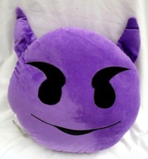 Almohada de felpa rellena de cabeza malvada púrpura linda divertida emoji emoticon de 12" - ¡Nueva!