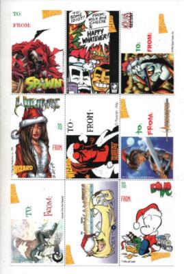 WIZARD CHRISTMAS tags, sheet, NM, Hellboy Mignola Spawn Bone, unused