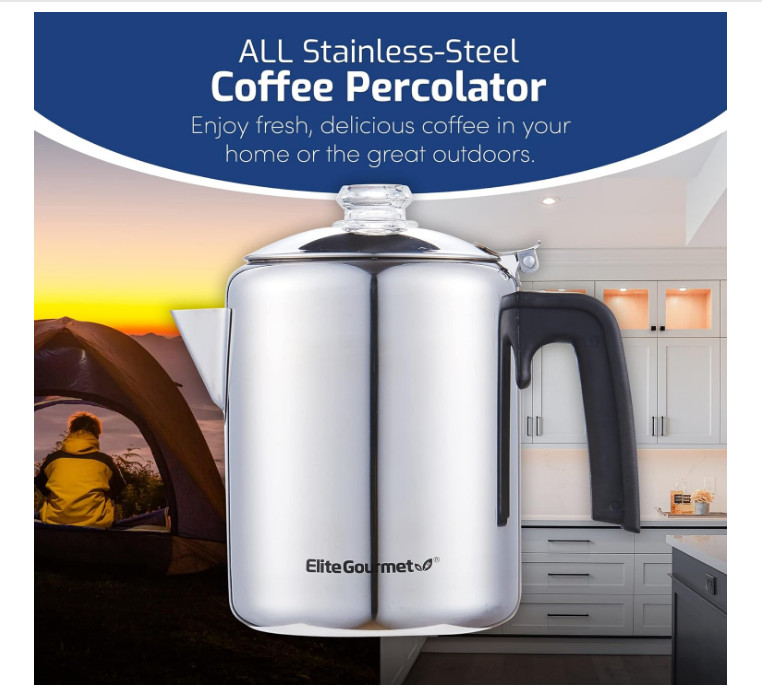 Heavy Duty Stove Top Percolator Yosemite Coffee Pot Maker Stainless Steel 8-Cup