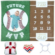 Monthly Milestone Blanket for Baby Boy / Girl  Baseball Theme Large  47"x40"  