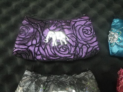 Thai Silk Cosmetic Bag Elephant Glitter/Sequined Makeup Clutch Purse Zipper - Picture 16 of 24