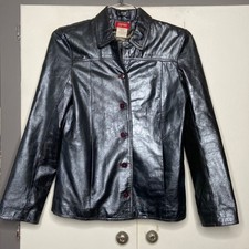 Esprit Womens Soft Leather Metallic Silver Jacket Medium Gunmetal Y2k Vintage
