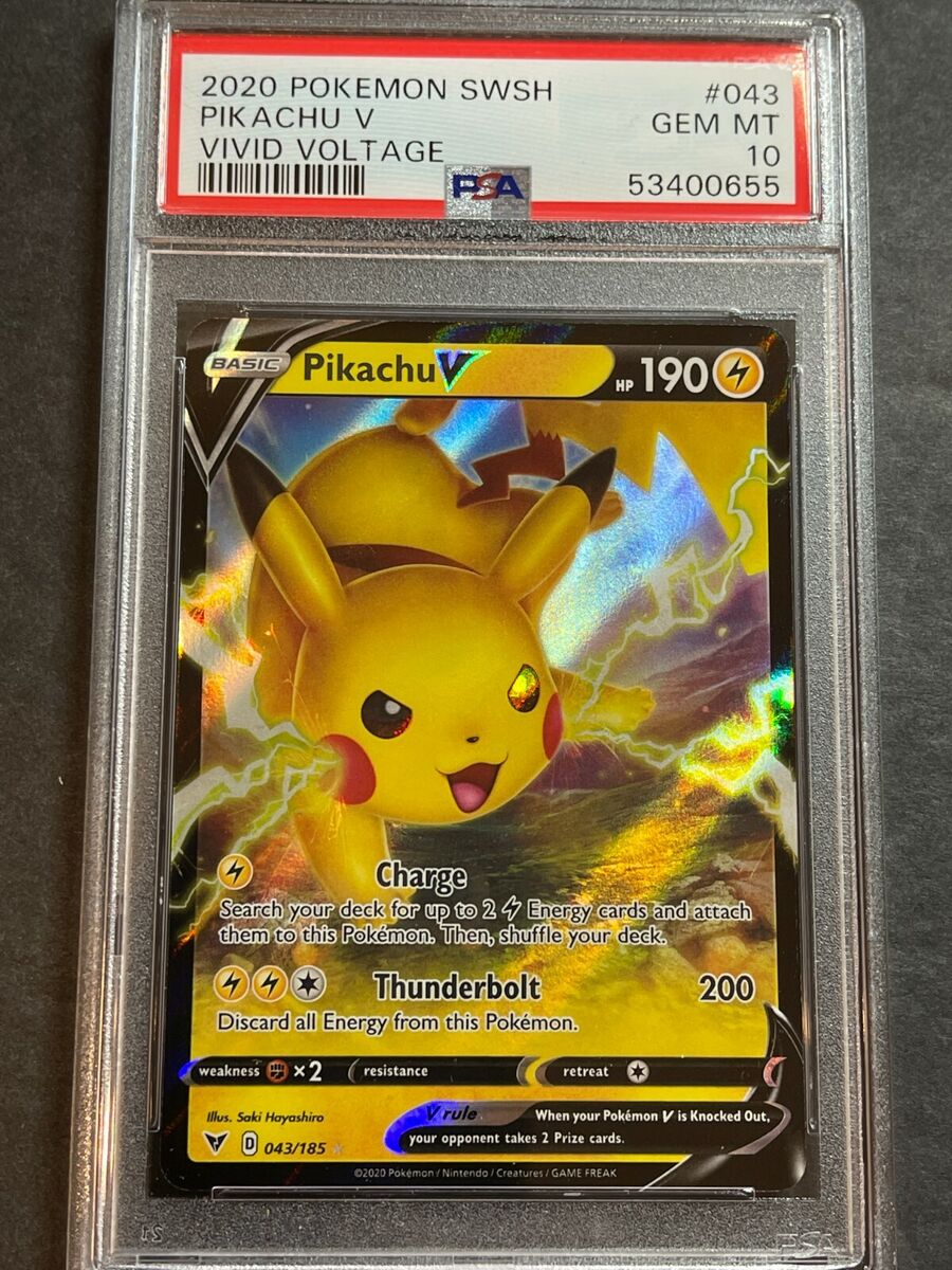 🔥 2020 Vivid Voltage Pikachu V #043 #43 PSA 10 Gem Mint 🔥 2020 Vivid Voltage Pikachu V #043 #43 PSA 10 Gem Mint