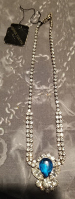 ELEGANT BIJOUX TERNER DIAMOND STYLE 15'' NECKLACE WITH BLUE TOPAZ STYLE PENDANT 