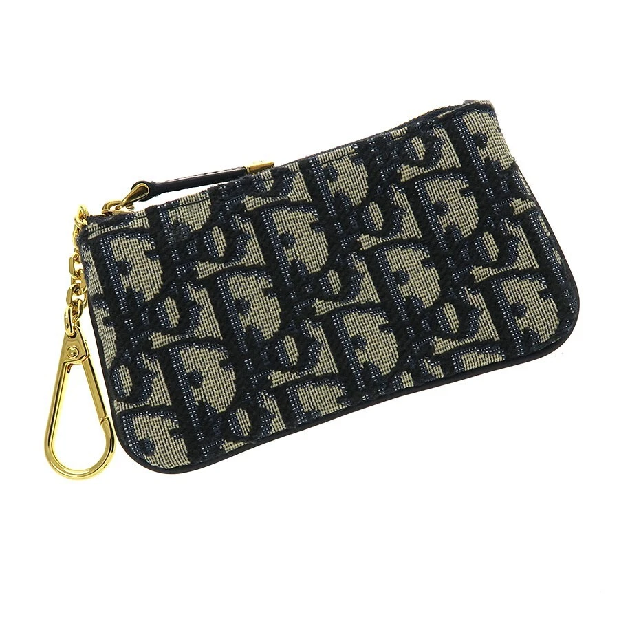 CHRISTIAN DIOR Porte monnaie à clé oblique jacquard toile marine avec boite authentique