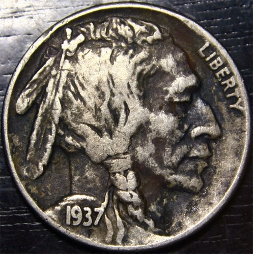 1937 D Buffalo Nickel 5c US Coin Denver Mint