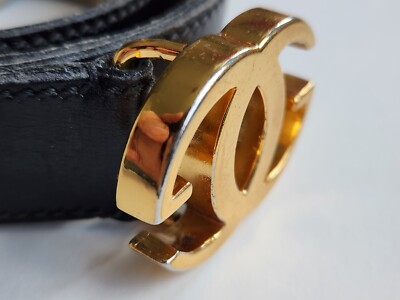 Gucci Vintage Gold-Tone Double G Logo Black Leather Belt-Sz 28 | eBay