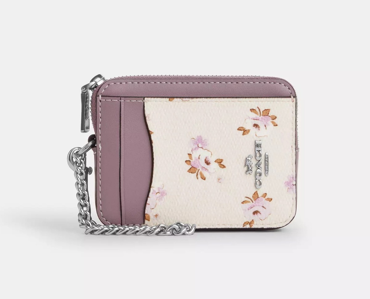 NWT Coach Zip Card Case In Signature Canvas With Floral