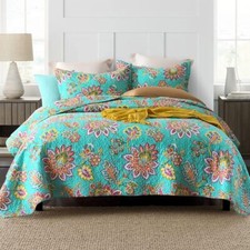 Cotton Bedspread Bedding Coverlet Quilt Sets Reversible Vintage Branch Floral Be