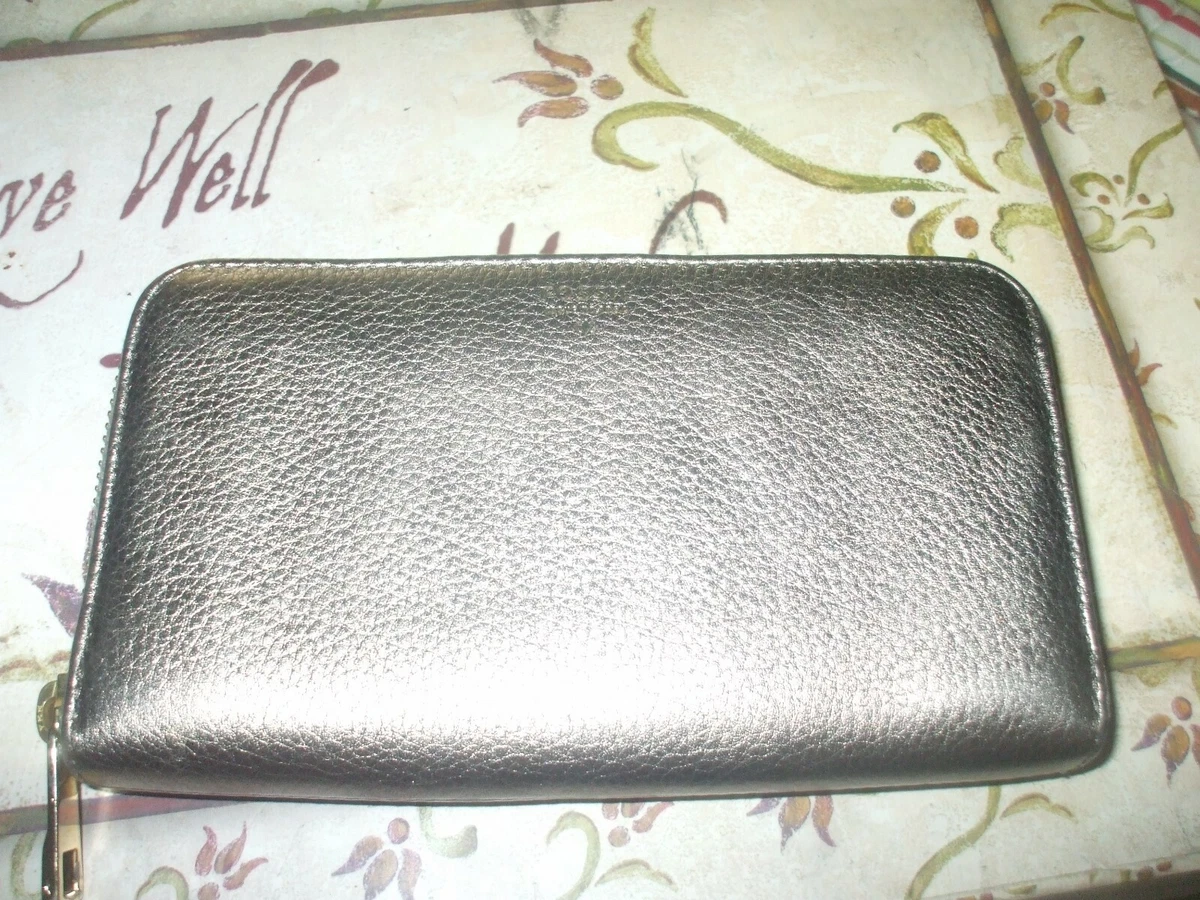 Fossil silver metallic leather card cash money multi purpos wallet clutch purse