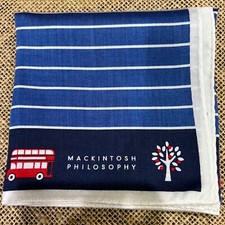 MAN HANDKERCHIEF VINTAGE ART BOLD BLUE STRIPED COTTON POCKET SQUARE 20"