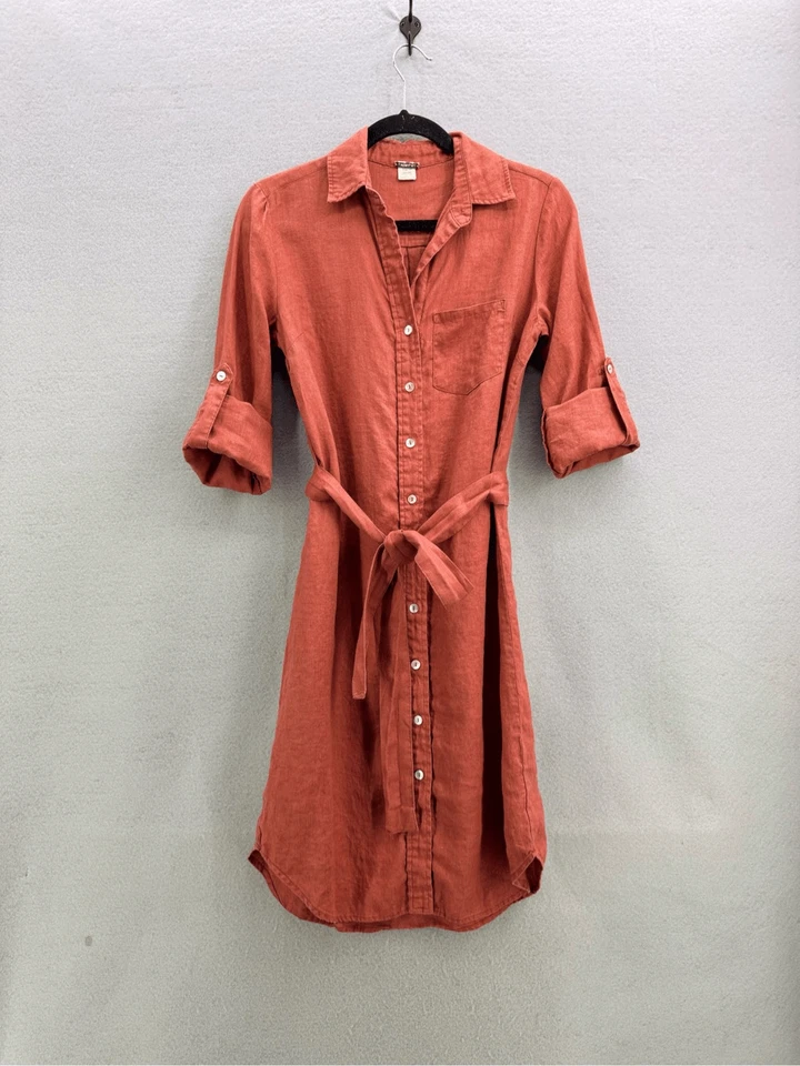 Vestido Magaschoni Mujer XS Terracota 100% Lino Gran Tamaño Enrollado Tab Cinturón Madre o Foto 4 de 4