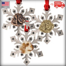 Pewter Dog Clumber Spaniel Snowflake Christmas Tree Ornaments, Made in the USA